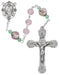 R873F Pink & Flower Crystal Rosary Boxed - McVan