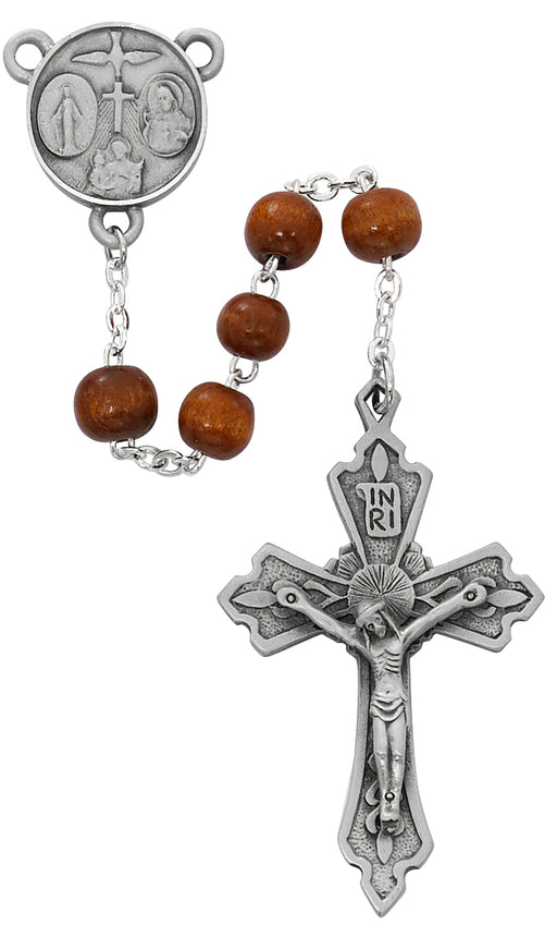 R876F Brown Wood Rosary Boxed - McVan