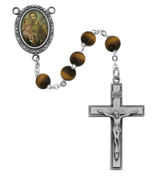 R881F Tiger Eye St. Joseph Rosary Boxed - McVan