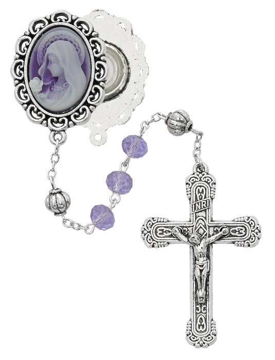 R882F Violet Cameo Rosary Boxed - McVan