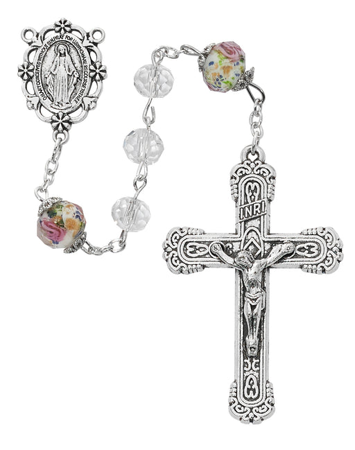R887F Crystal and Flower Rosary Boxed - McVan