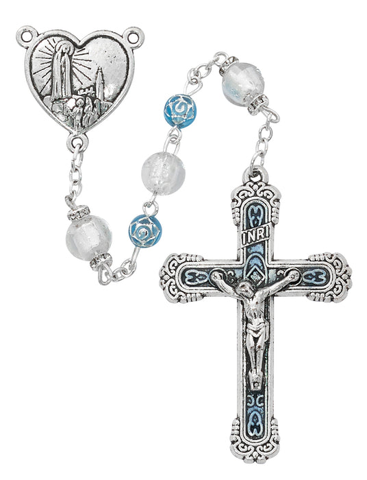 R891F Crystal and Aqua Flower Fatima Rosary - McVan