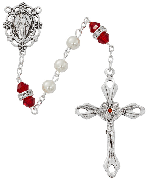 R917GAKF Pearl and Garnet Rosary with Zinc Center and Crucifixed - McVan
