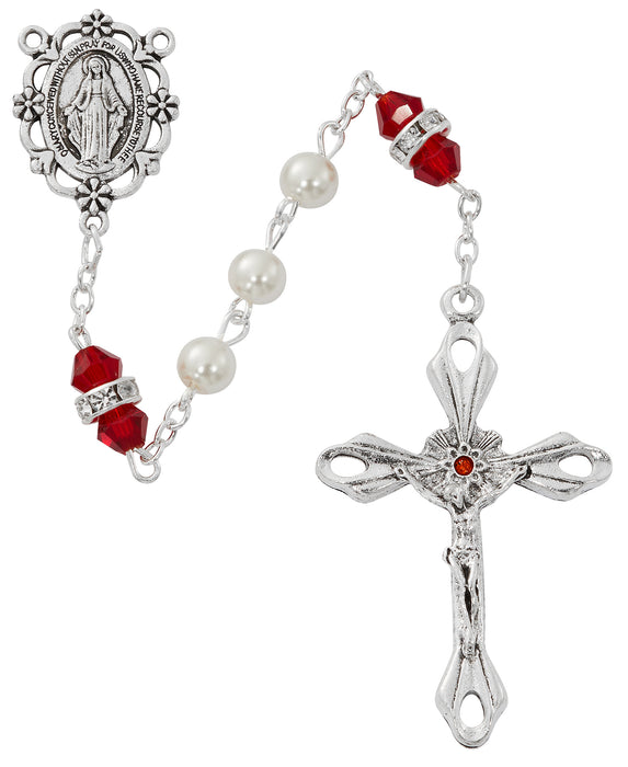 R917GAKF Pearl and Garnet Rosary with Zinc Center and Crucifixed - McVan