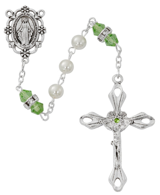 R917PEKF Pearl and Peridot Rosary with Zinc Center and Crucifixed - McVan