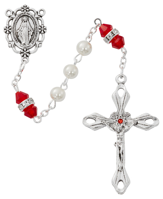 R917RUKF Pearl and Ruby Rosary with Zinc Center and Crucifixed - McVan