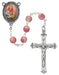 R922F 7MM PINK Frosted ST. DYMPHNA Decal Image ROSARY boxed - McVan
