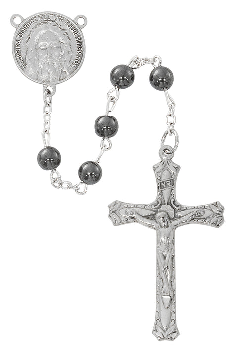 R942F Holy Face of Jesus Hematite Rosary Boxed - McVan