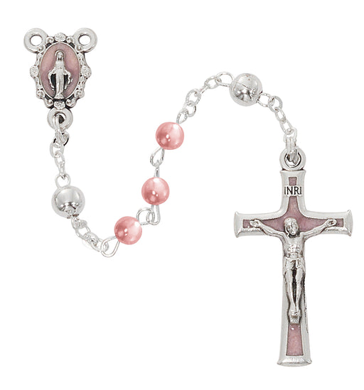 R971G PINK PEARL BABY ROSARY, BOXED. - McVan