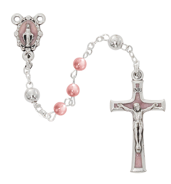 R971G PINK PEARL BABY ROSARY, BOXED. - McVan