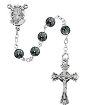 R973G 6MM HEMATITE SACRED HEART YOUTH ROSARY DELUXE BOX - McVan