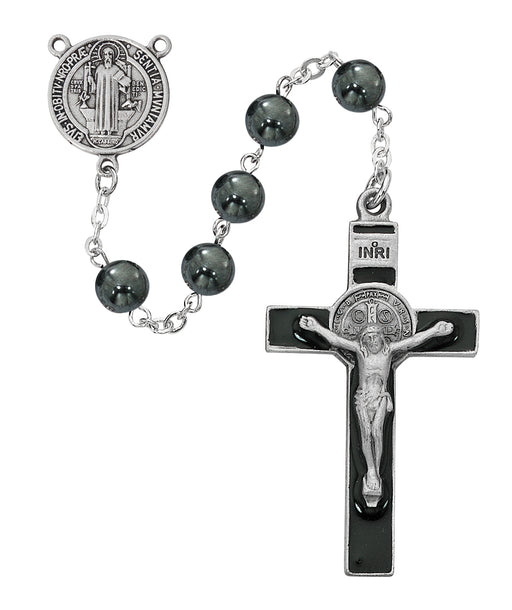 R974F HEMATITE ST BENEDICT ROSARY DELUXE BOX - McVan