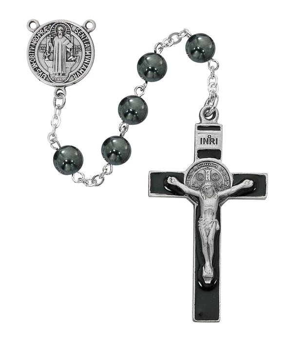 R974F HEMATITE ST BENEDICT ROSARY DELUXE BOX - McVan