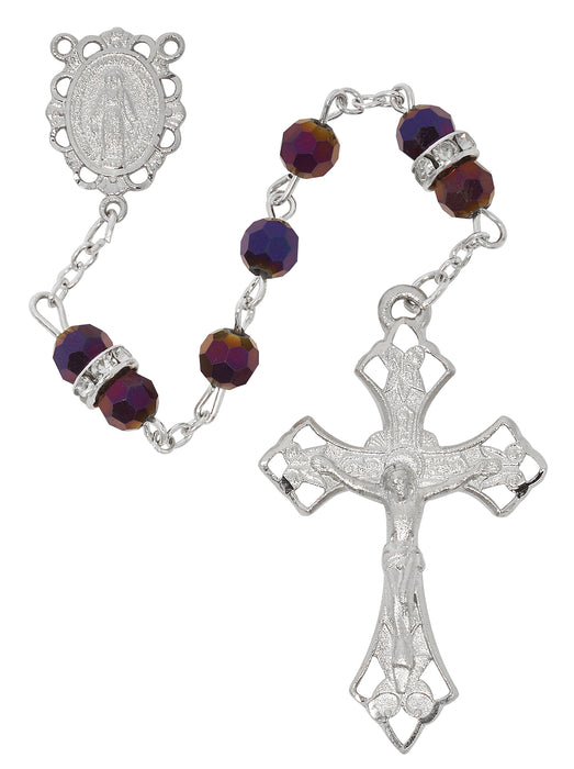 R975F METALLIC PURPLE CRYSTAL ROSARY DELUXE BOX - McVan