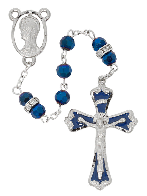 R976F METALLIC BLUE CRYSTAL ROSARY DELUXE BOX - McVan