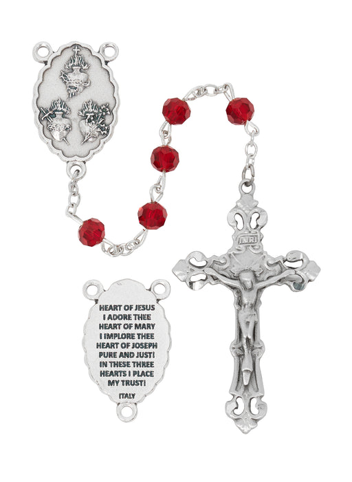 R978F GARNET TINCUT 3 HEART ROSARY DELUXE GIFT BOX - McVan