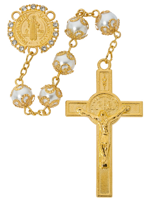R980F ST BENEDICT PEARL ROSARY DELUXED BOX - McVan