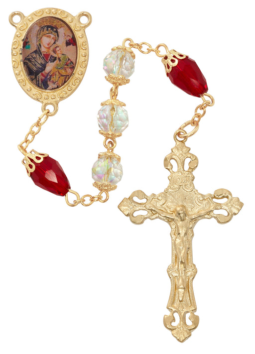 R984HF CRYSTAL AND RED TEAR DROP ROSARY DELUXE BOX - McVan