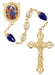 R985HF CRYSTAL AND BLUE TEAR DROP ROSARY DELUXE BOX - McVan