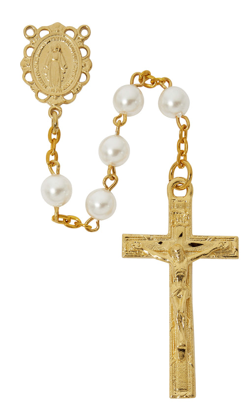 R989HF GOLD PEARL ROSARY DELUXE BOXED - McVan