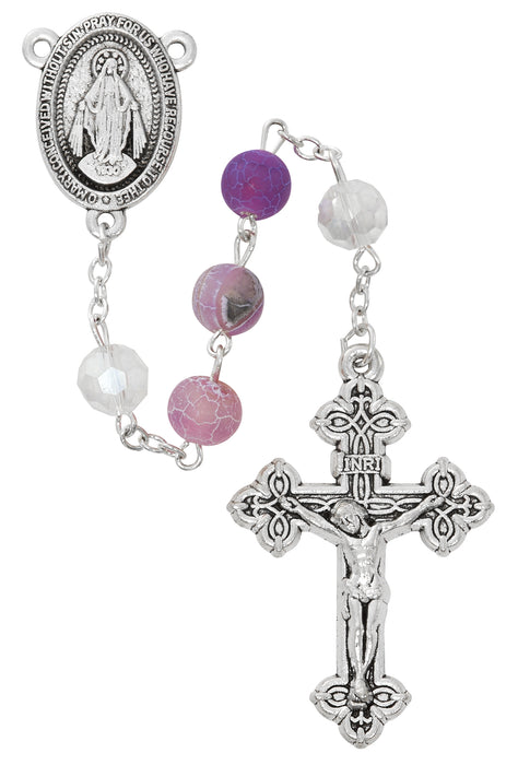 R994F PURPLE CRACKED BEADED ROSARY DELUXE BOXED - McVan