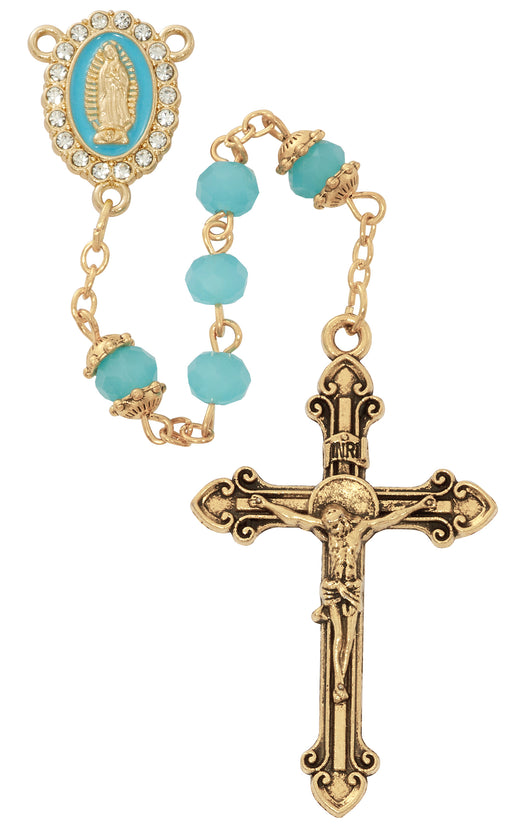 R995F GUADLAUPE AQUA ROSARY DELUXE BOXED - McVan