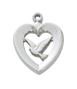 RC638 Rhodium  Heart with Dove Pendant - McVan