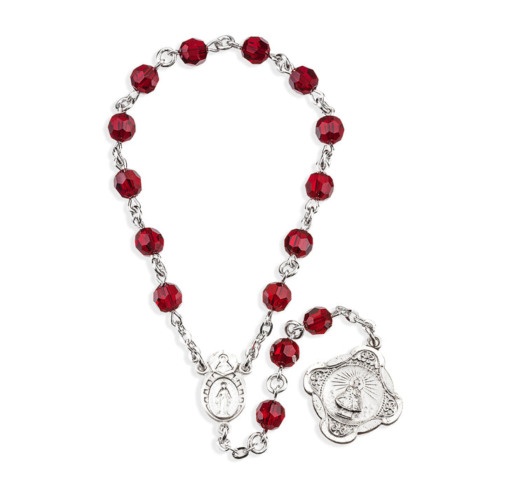 Sterling Silver Infant Jesus of Prague Chaplet with Miraculous Centerpiece made with Finest Crystal 6mm Ruby Beads  - S493IOP