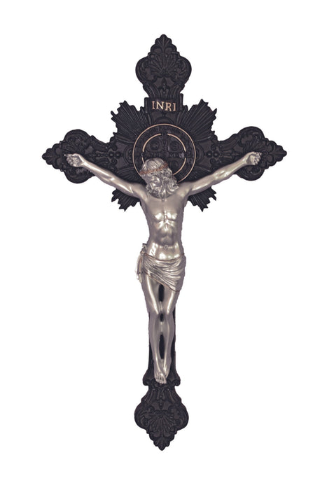 SR-76719-BLK St. Benedict Crucifix Black/ Pewter Style 7.75"