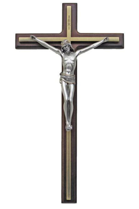 SR-76807-PG Wood Crucifix with Pewter Style Corpus/Gold Color Trim 10.5"