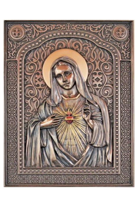 SR-77830 Immaculate Heart of Mary Plaque in Cold Cast Bronze 6x7.5"