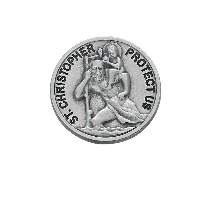 Pewter Round St. Christopher "Protect Us" Visor Clip- VC-484S