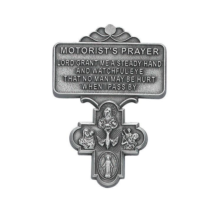 Pewter Visor Clip with Motorist Prayer 4-Way Medal - VC-488S
