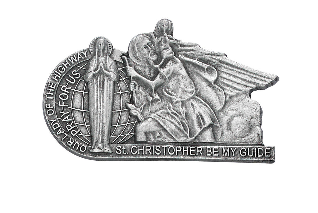 Pewter Our Lady of the Highway &amp; St. Christopher Visor Clip - VC-544S