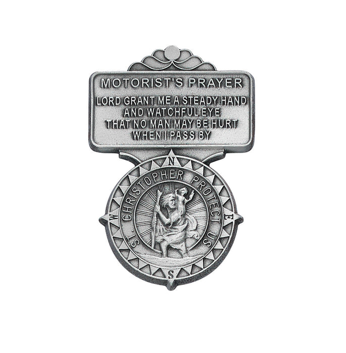 Pewter St. Christopher Compass Motorist’s Prayer Visor Clip - VC-545S