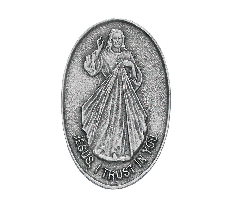 Pewter Divine Mercy "Jesus, I Trust in You" Visor Clip- VC-559S