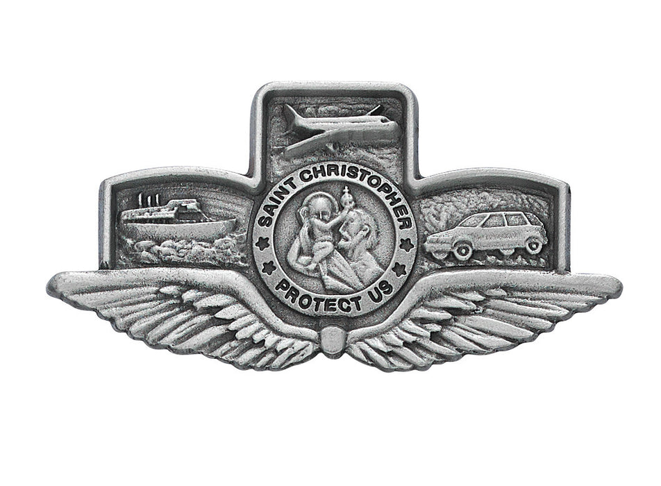 Silver St. Christopher with Wings Visor Clip- VC-560S