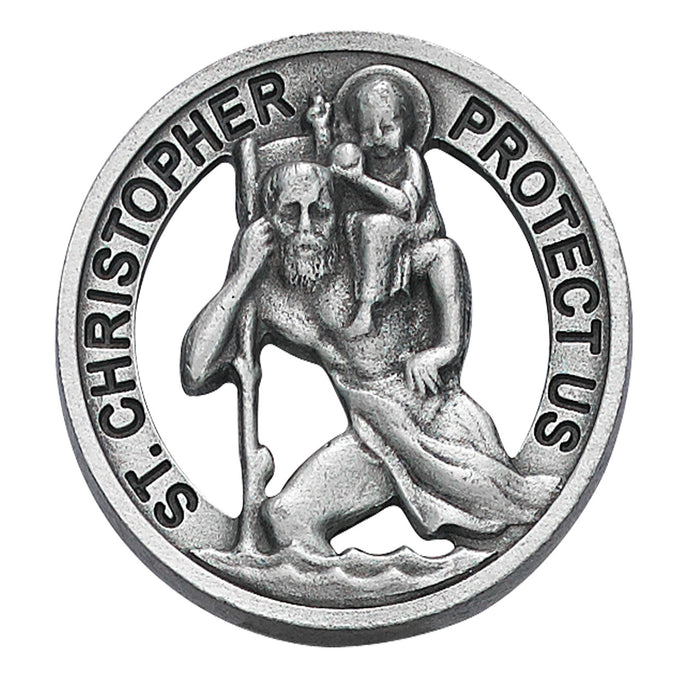 Pewter Round St. Christopher Cut-Out Visor Clip - VC-584S