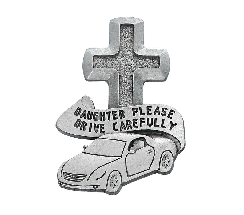 Pewter Daughter "Drive Safe" Cross Car Visor Clip - VC-794