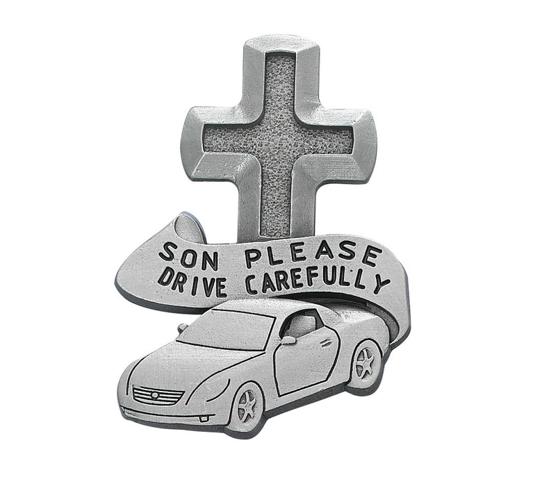 Pewter Son "Drive Safe" Cross Car Visor Clip - VC-796