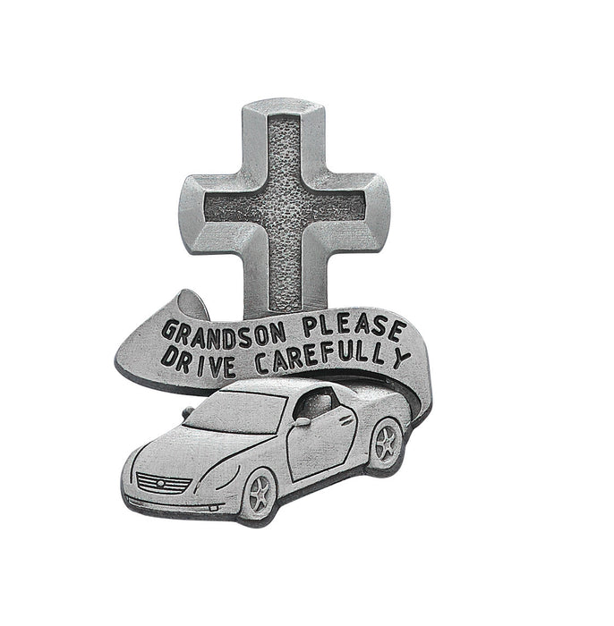 Pewter Grandson "Drive Safe" Cross Car Visor Clip- VC-797