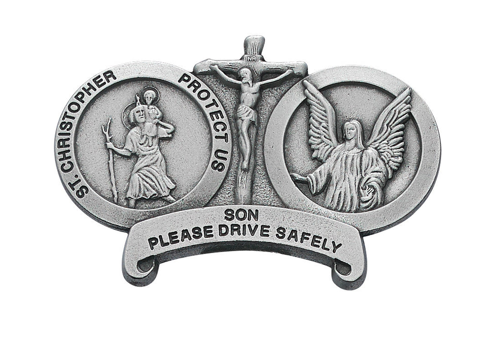 Pewter St. Christopher & Guardian Angel Son Visor Clip- VC-834