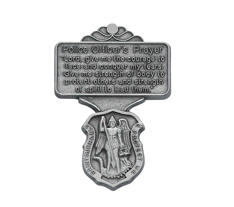 Pewter Police Officer Visor Clip with Prayer- VC-862