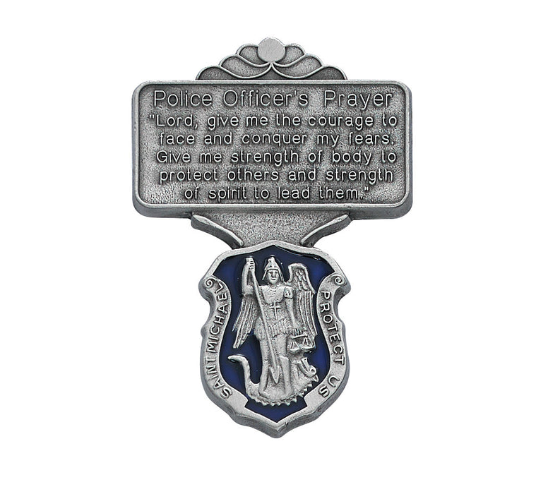 Pewter Police Visor clip with Blue Epoxy and Prayer - VC-864