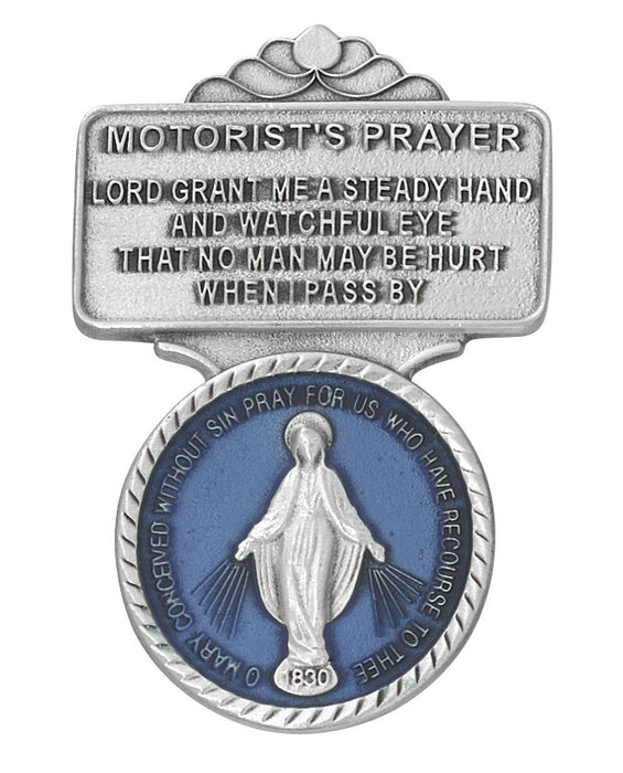 Miraculous Visor Clip with Blue Enamel and Motorist’s Prayer - VC-866