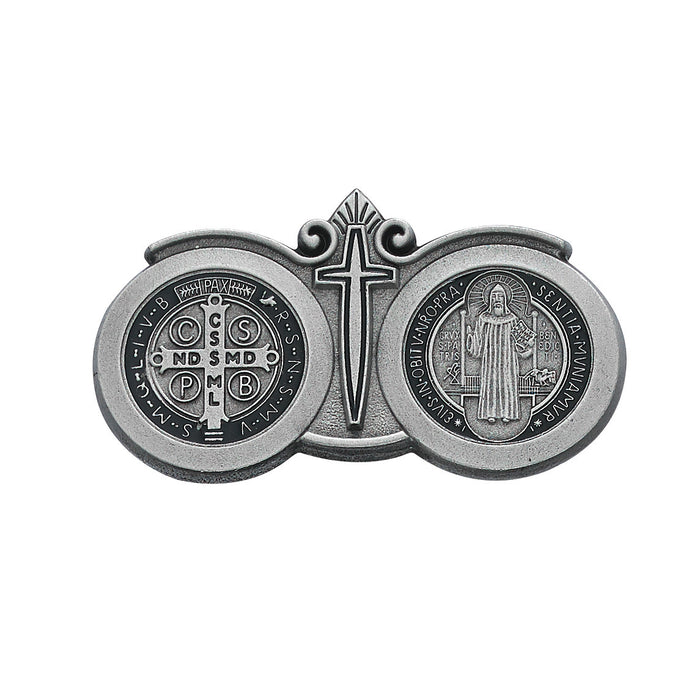 Pewter St. Benedict Visor Clip with Black Enamel - VC-869