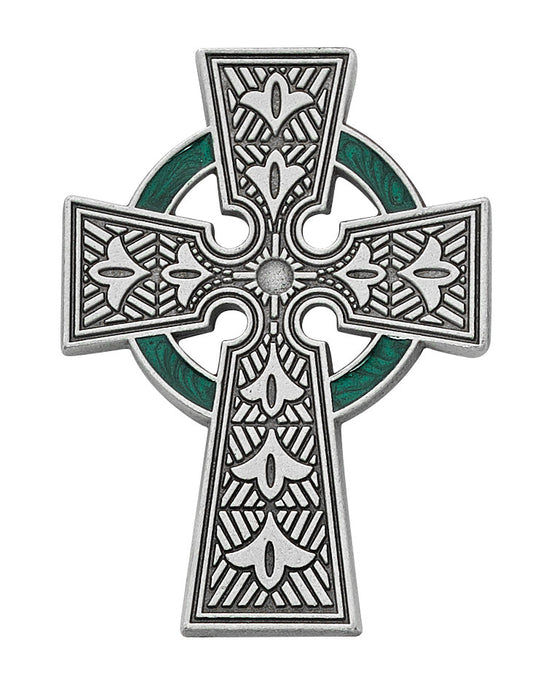 Celtic Cross Visor Clip – Pewter with Green Enamel - VC-899