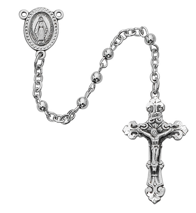 Rhodium Plated Youth Rosary Boxed - 207LG