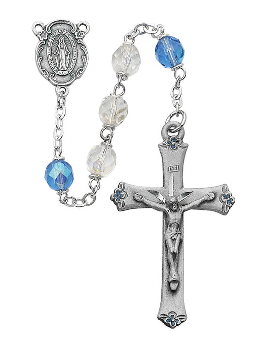 Blue and Aurora Glass Rosary Boxed - 589D-BLF