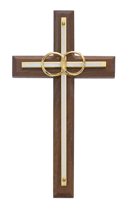 6 1/2in. Walnut with Overlay Wedding Cross Boxed - 71-12